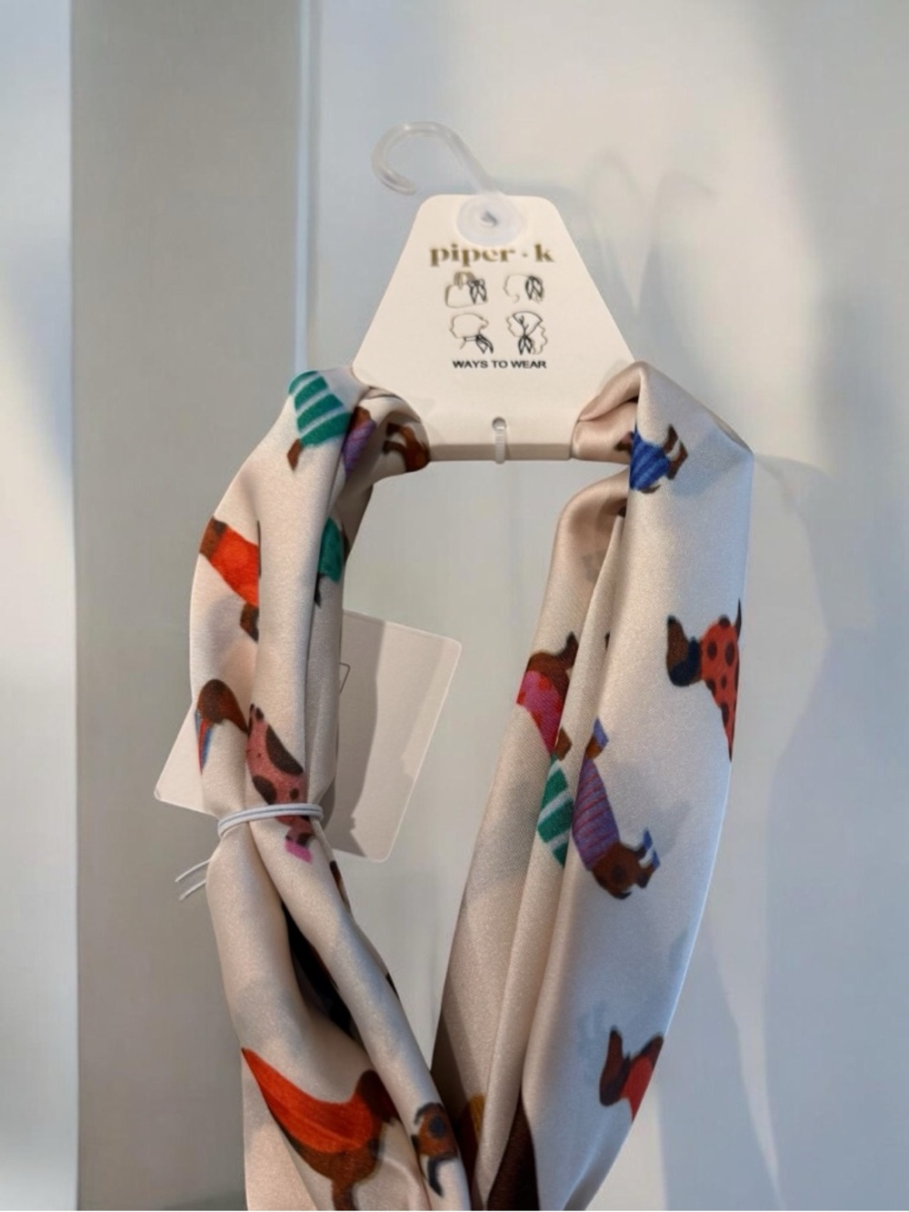 Piper K Cream silk scarf with Colorful dashunds